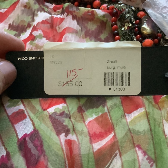 Kay Celine Multicolored Sheer Tunic with Beaded Neckline, NWT, Size S - Picture 11 of 16